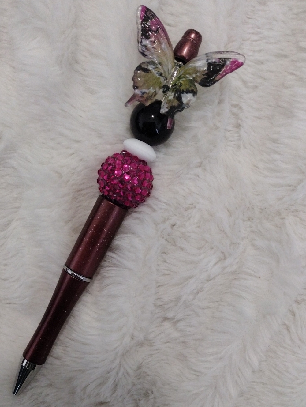Decorative Pink Butterfly Ballpoint Pen with Rhinestone Accent